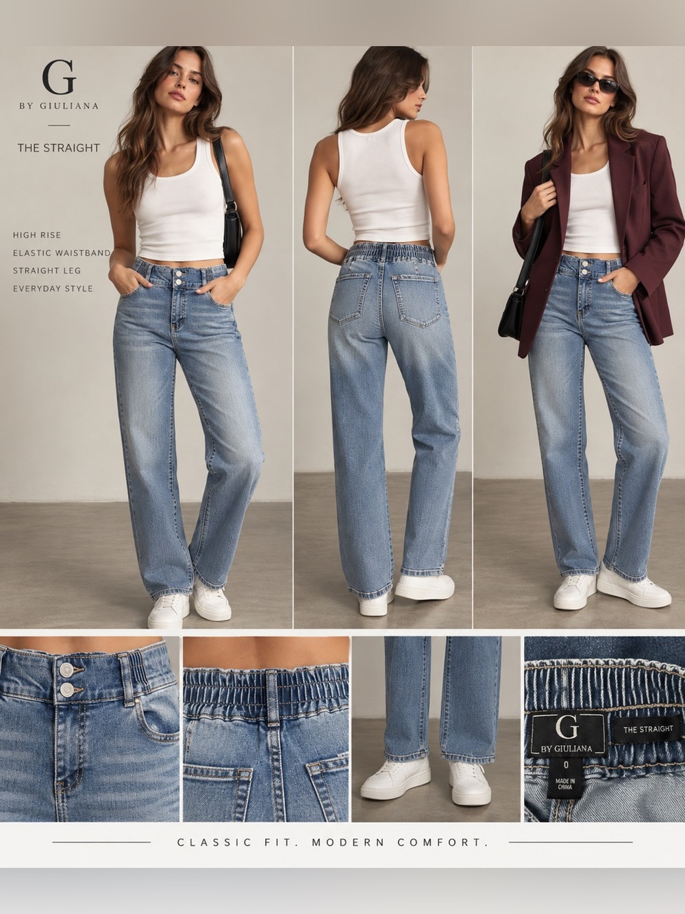 NWT G by Giuliana The Straight Pull-On Stretch Denim Jeans Light Wash Size 0